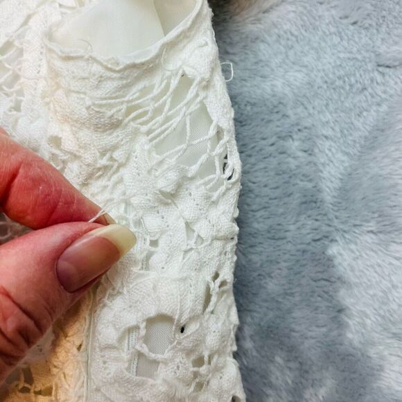 Anne Carson Linen Blend‎ Blouse Top Womens 6 White Battenburg Lace Cap Sleeve - Picture 8 of 8